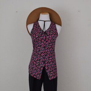 Vintage 90s Dark Floral Rayon Button Down‎ Blouse size S